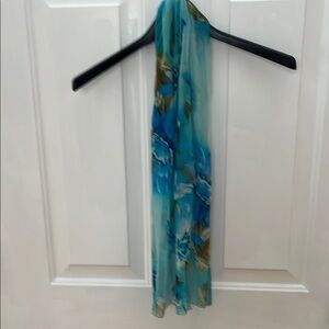 Adrienne Landau Floral Blue and Green Silk Scarf